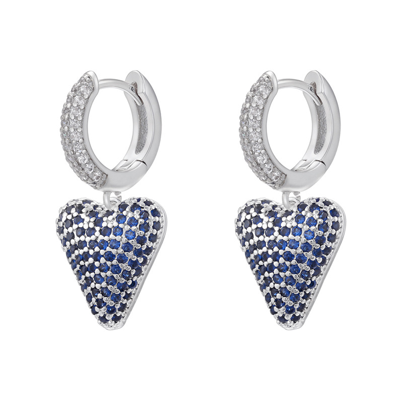 1 pair of white gold blue diamond love earrings