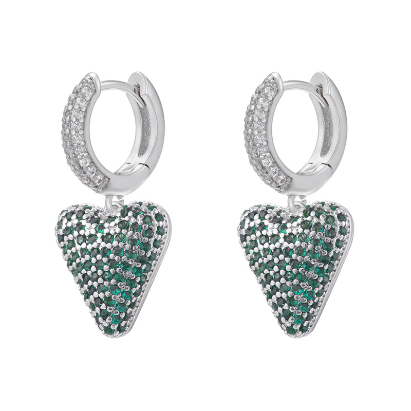 1 pair of white gold green diamond love earrings
