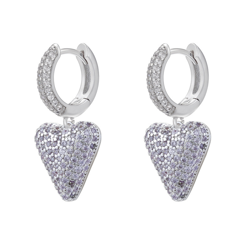 1 pair of white gold purple diamond love earrings