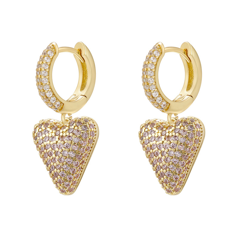 1 pair of gold pink diamond love earrings