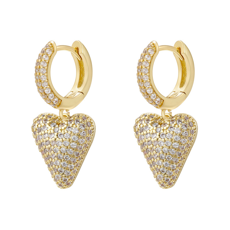 1 pair of golden white diamond love earrings