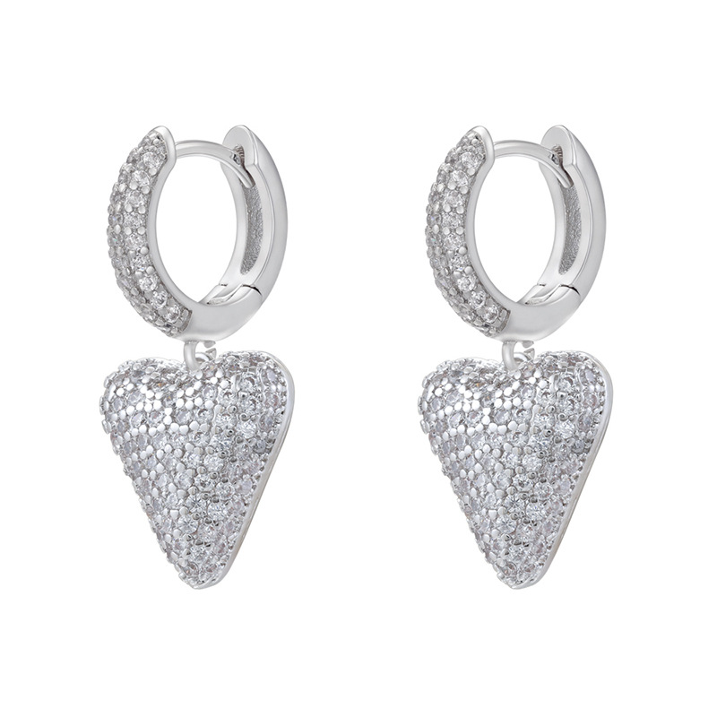 1 pair of white gold white diamond love earrings