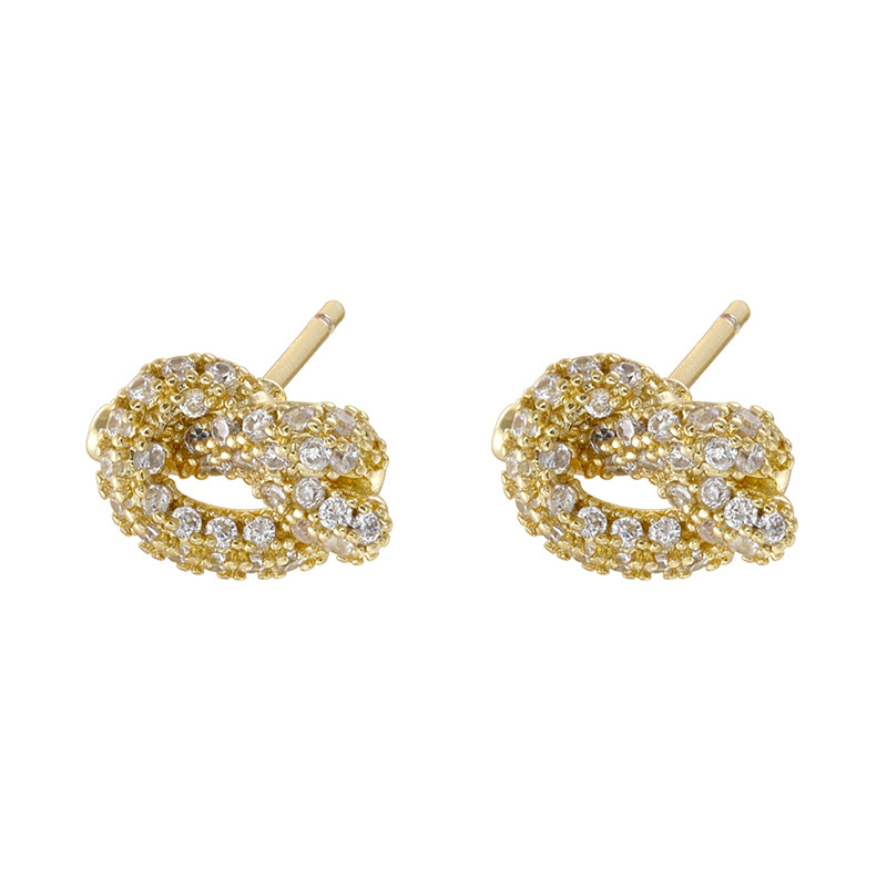 1 pair of golden white diamond alkaline water knot earrings