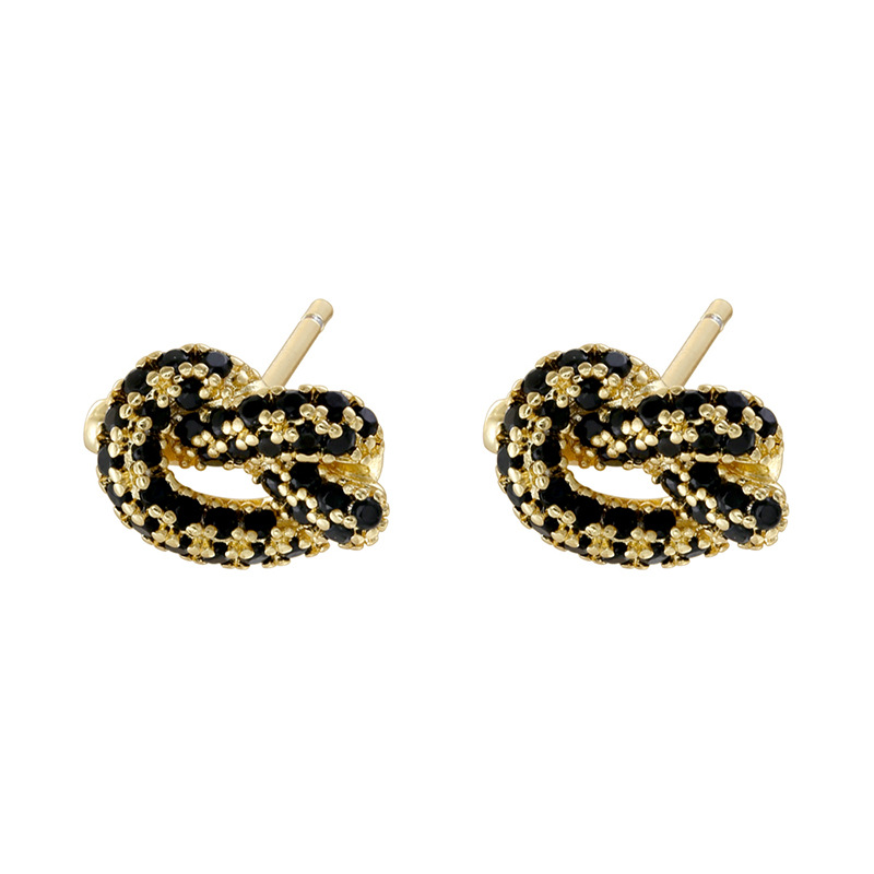 1 pair of gold black diamond alkaline knot earrings