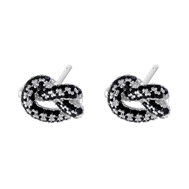 1 pair of white gold black diamond alkaline knot earrings