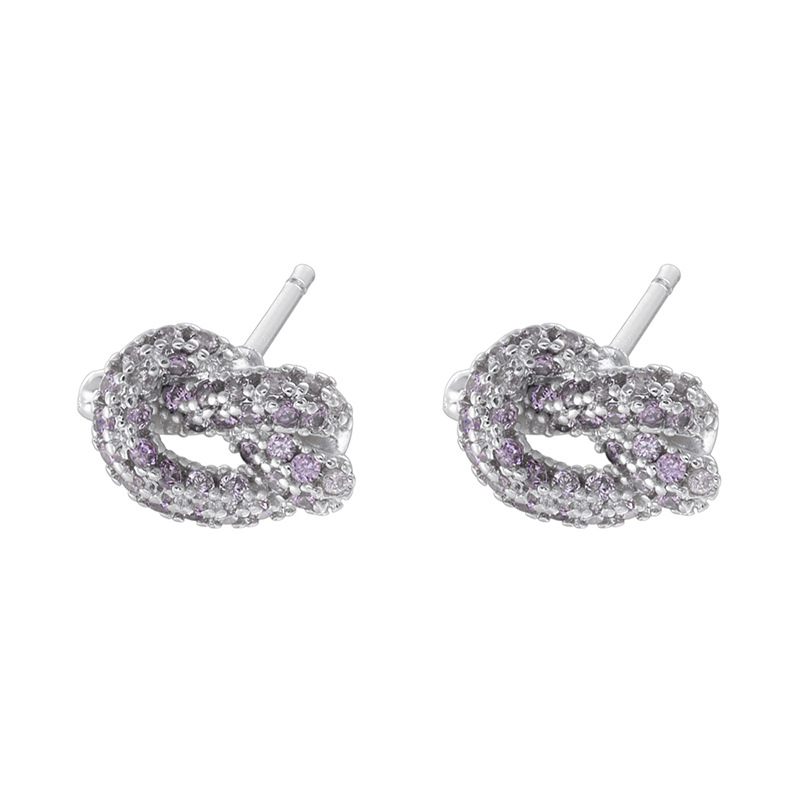 1 pair of white gold purple diamond alkaline water knot earrings