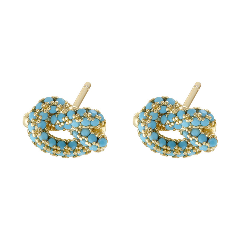 1 pair of gold turquoise alkaline water knot earrings
