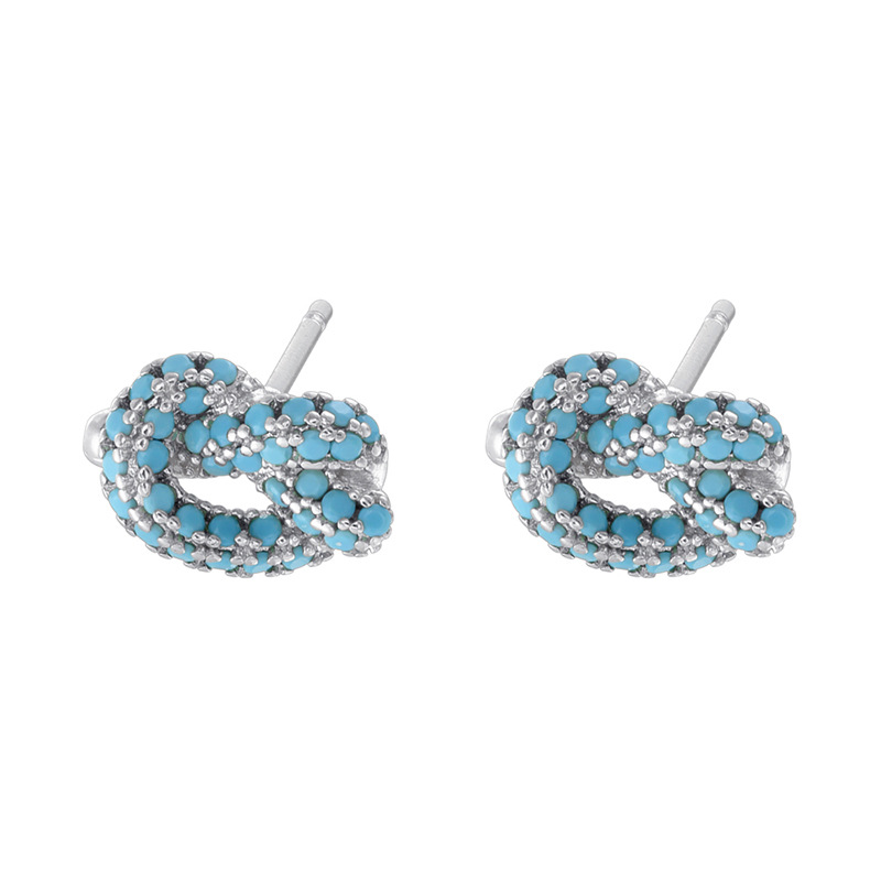 1 pair of platinum turquoise alkaline water knot earrings