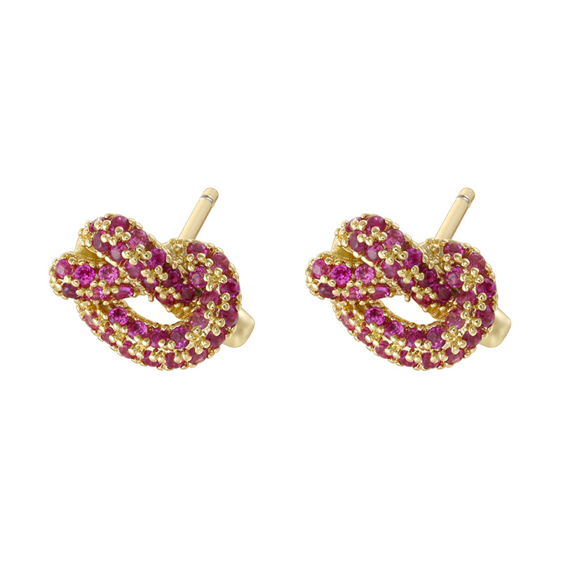 1 pair of gold rose red diamond alkaline water knot earrings
