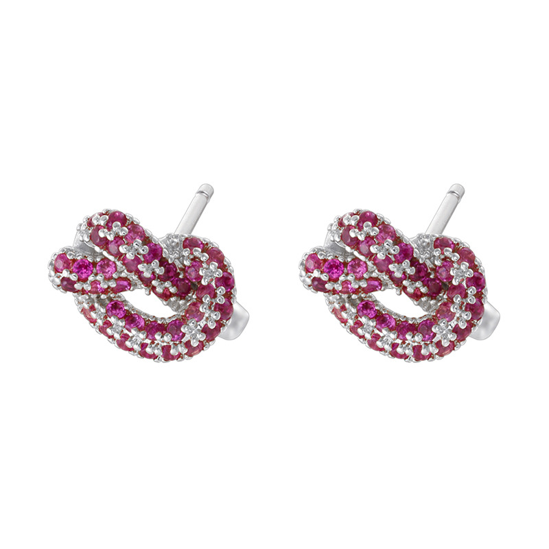 1 pair of white gold rose red diamond alkaline water knot earrings