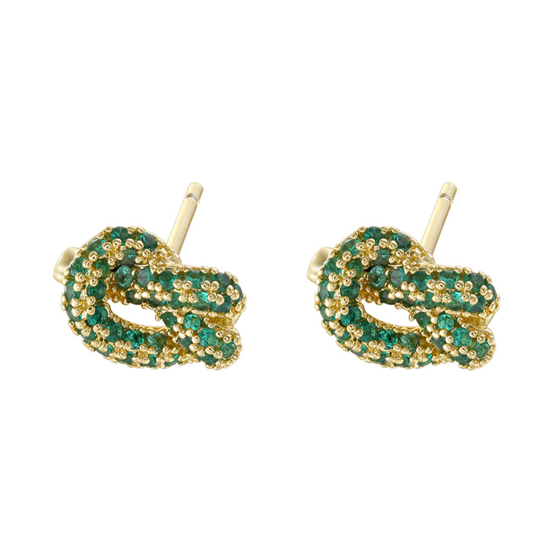 1 pair of golden green diamond alkaline water knot earrings