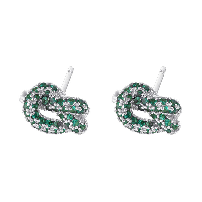 1 pair of white gold green diamond alkaline water knot earrings
