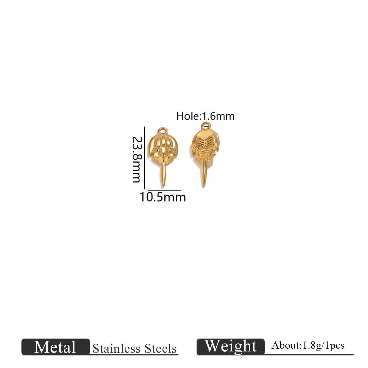 Single hole horseshoe crab small pendant-gold 1152