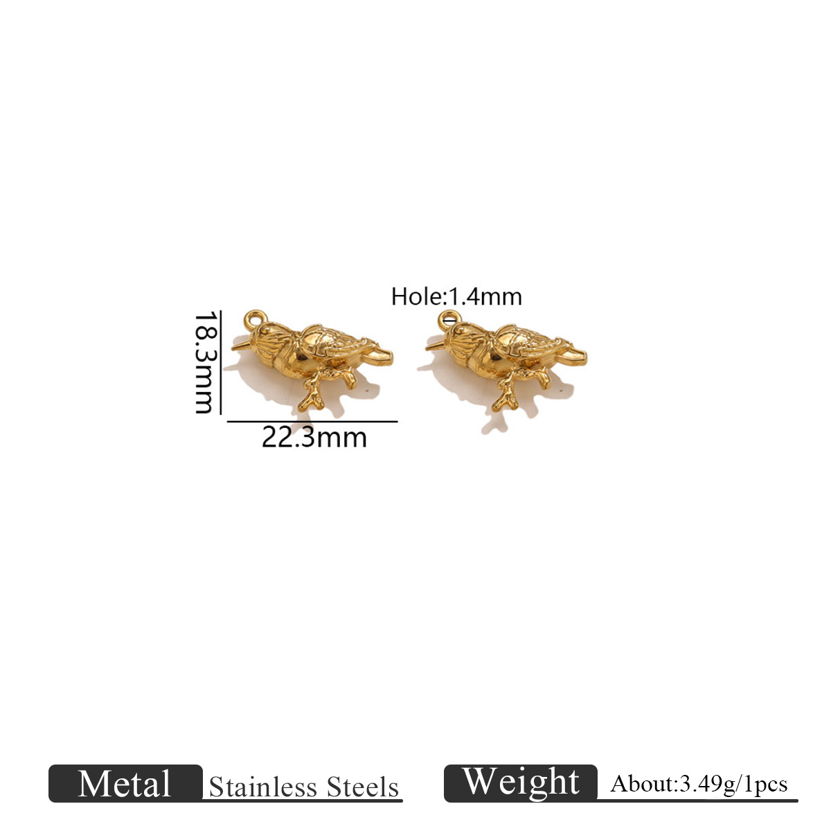 Single hole double-sided bird texture pendant-gold 1157