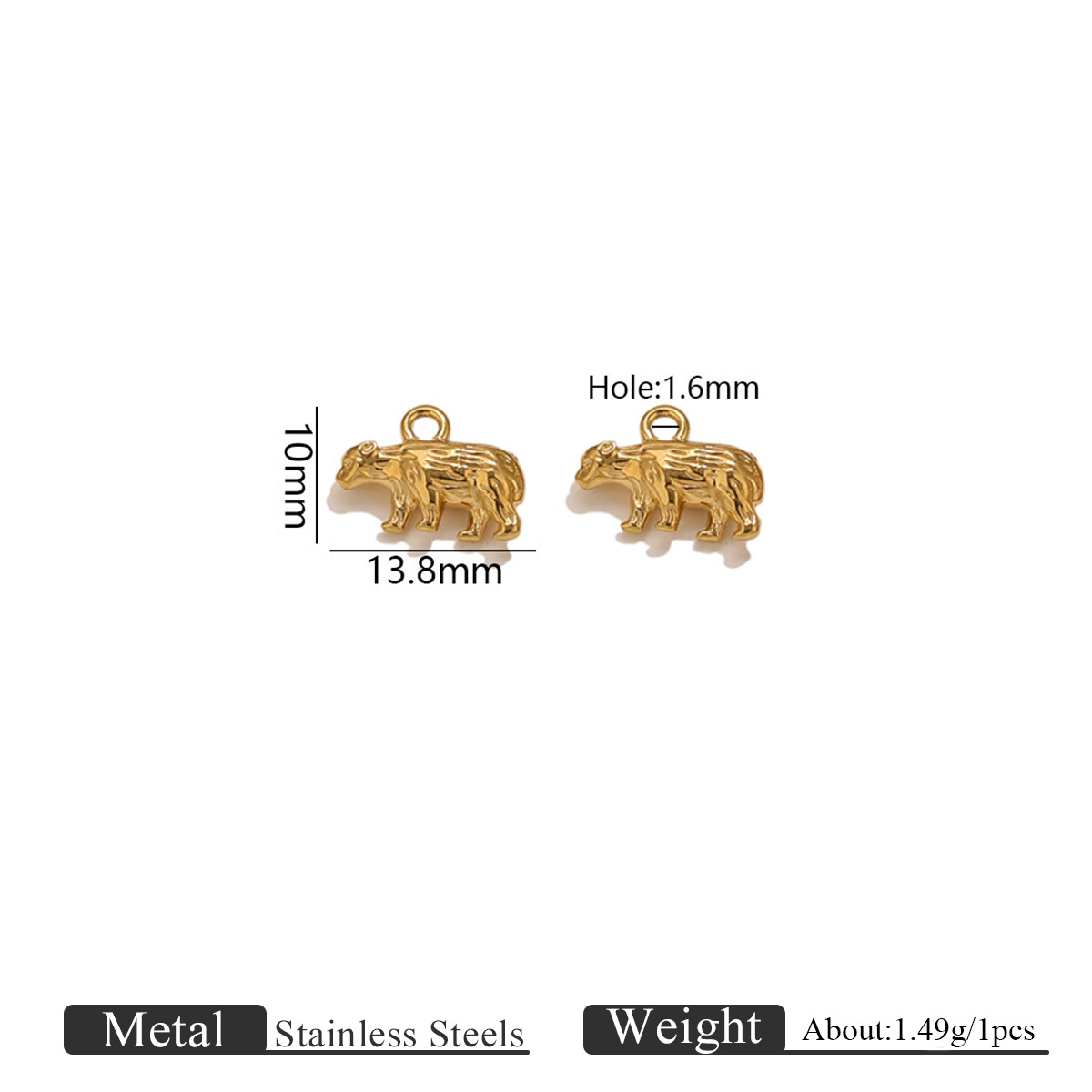 Single hole polar bear small pendant-gold 1155