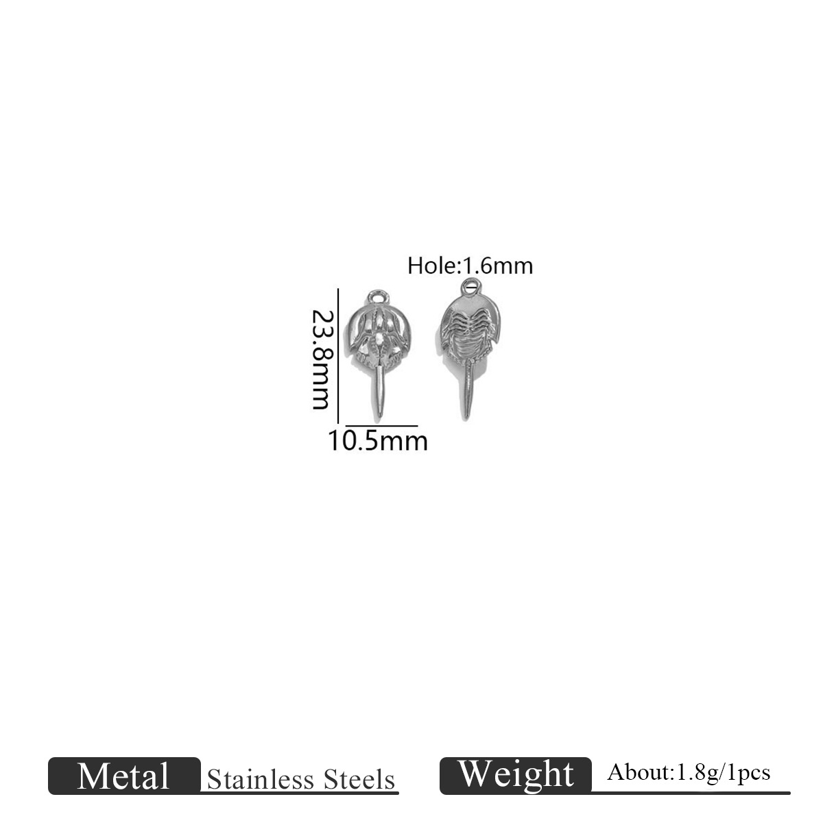 Single hole horseshoe crab small pendant-steel color 1152