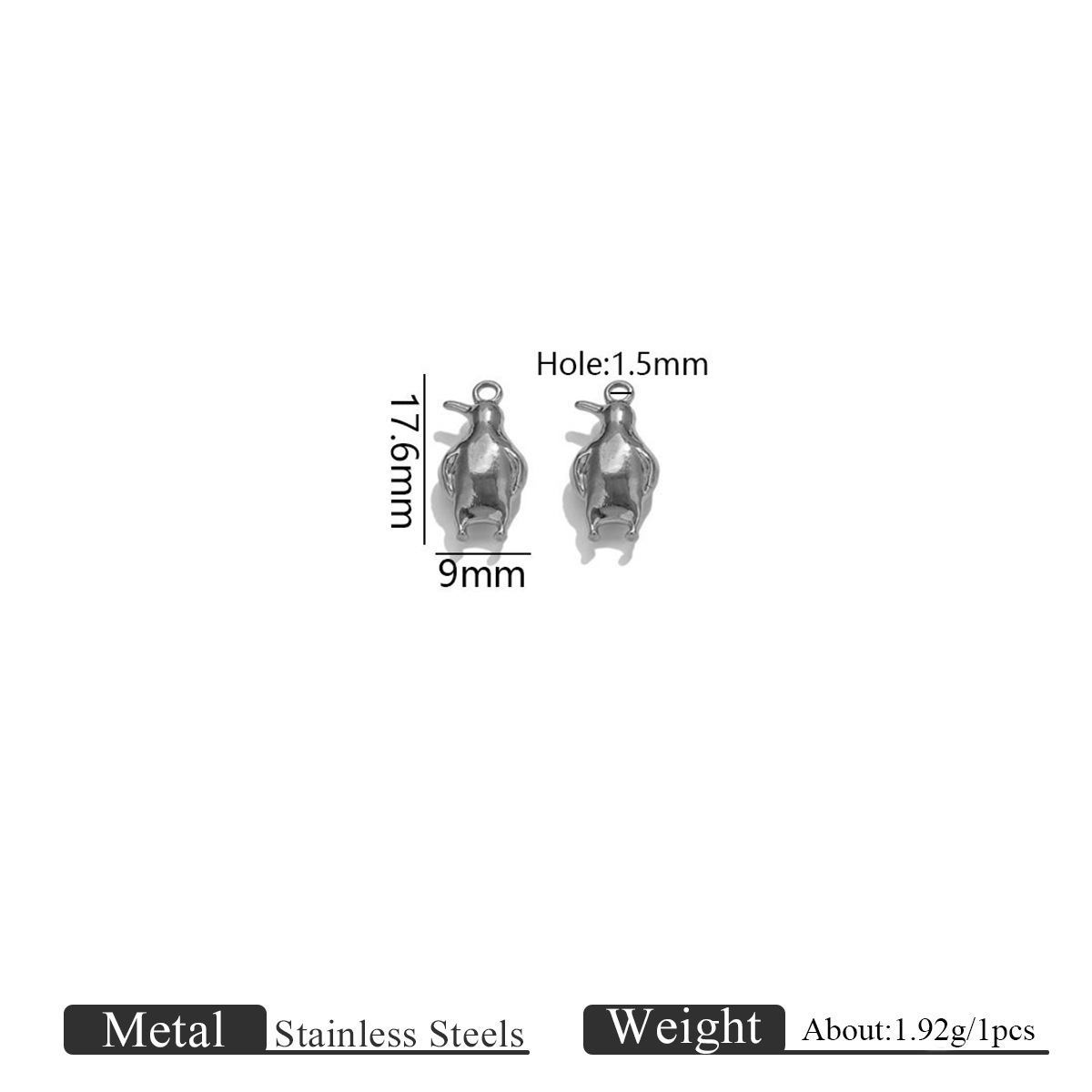 Single hole penguin small pendant-steel color 1168