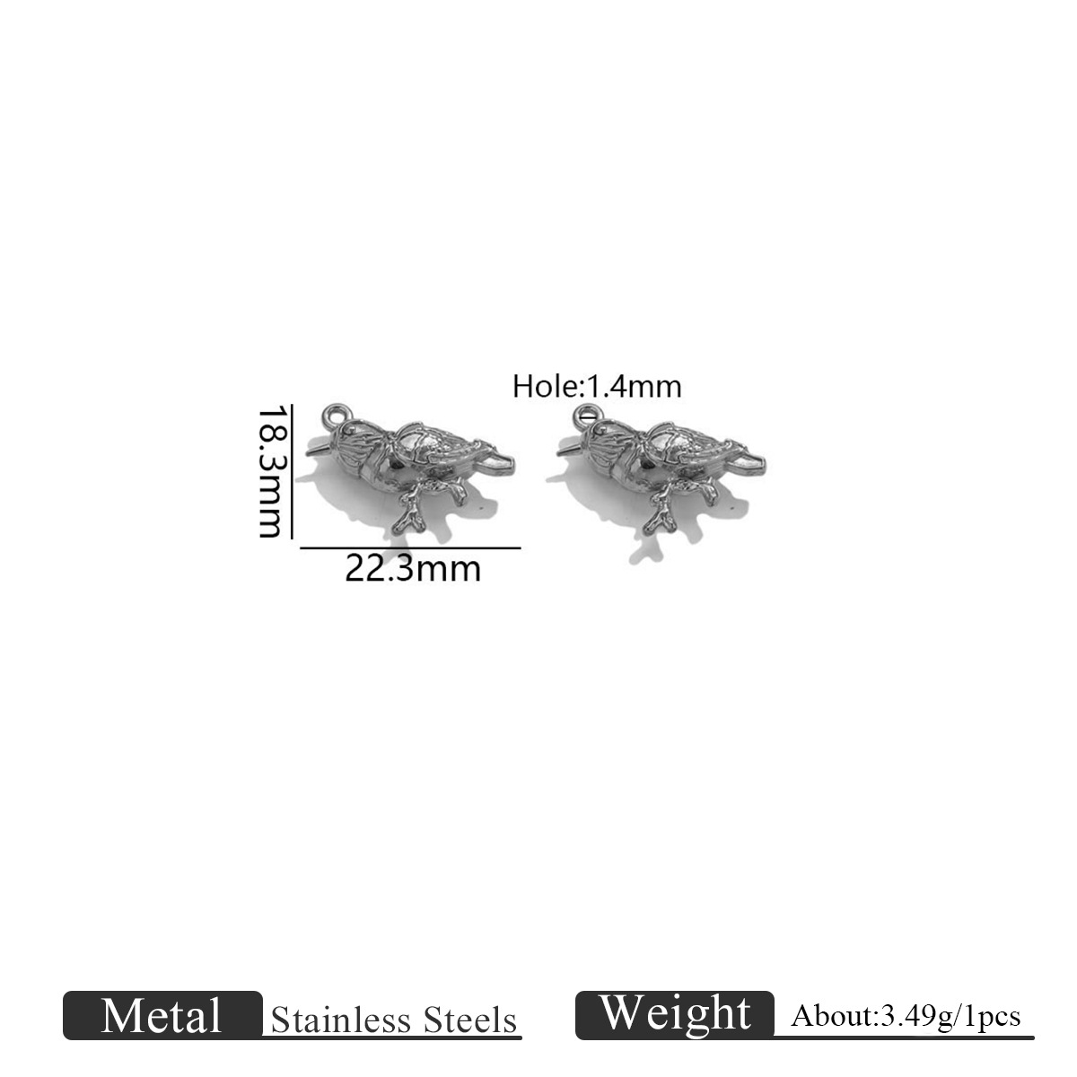 Single hole double-sided bird texture pendant-steel color 1157