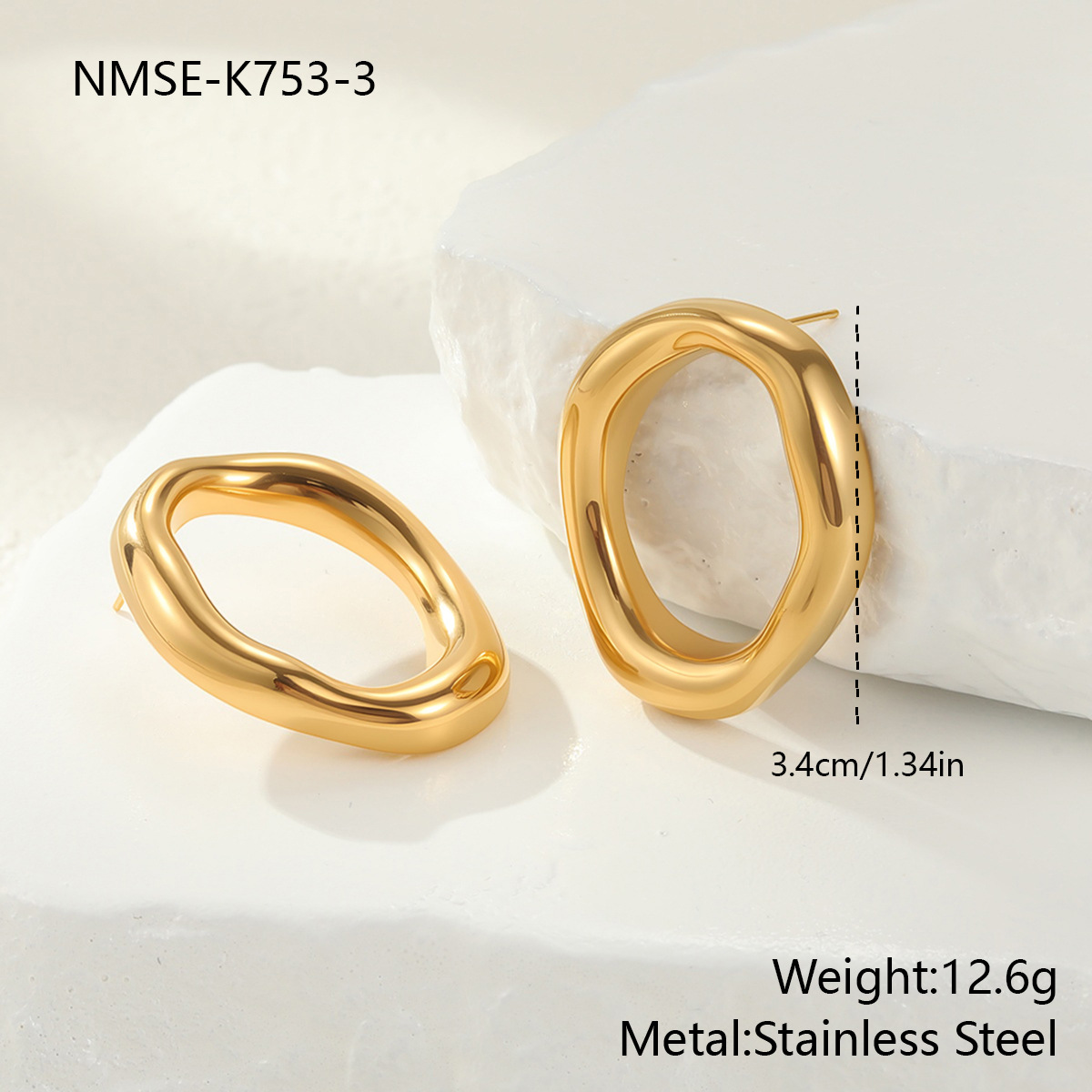 Nmse-k753-3 gold stud earrings