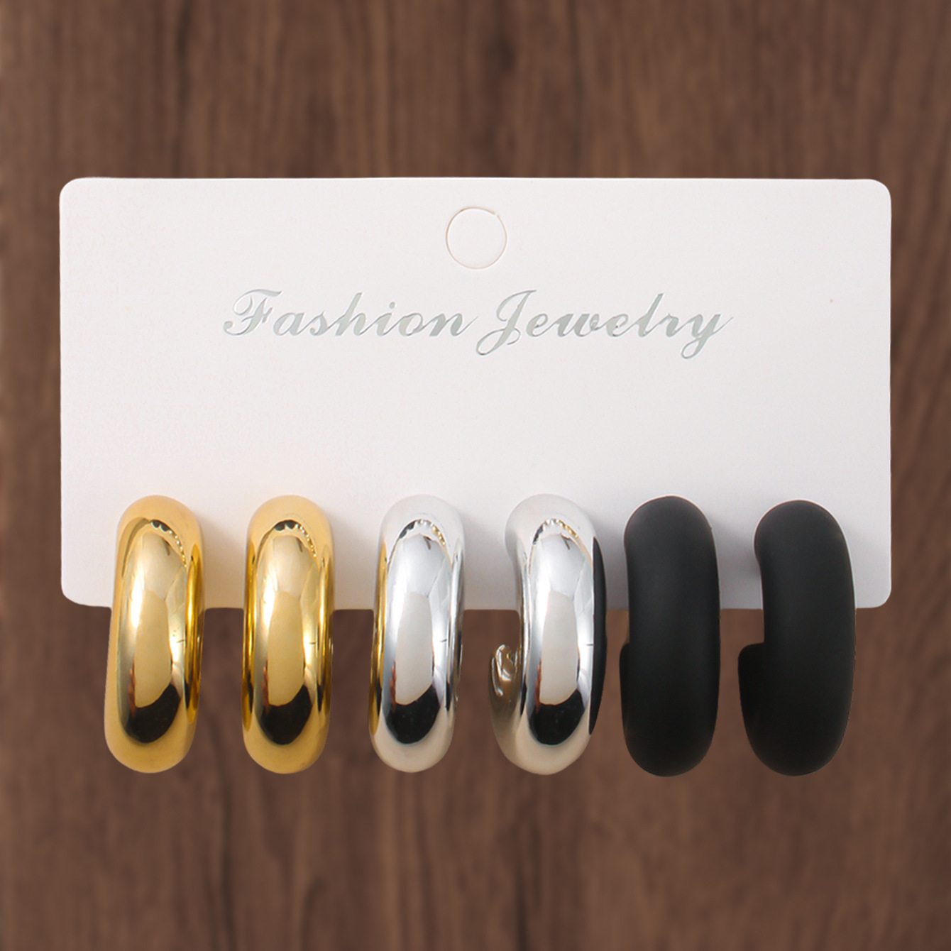 Environmentally friendly-gold, black and silver (c-shaped)-3 pairs