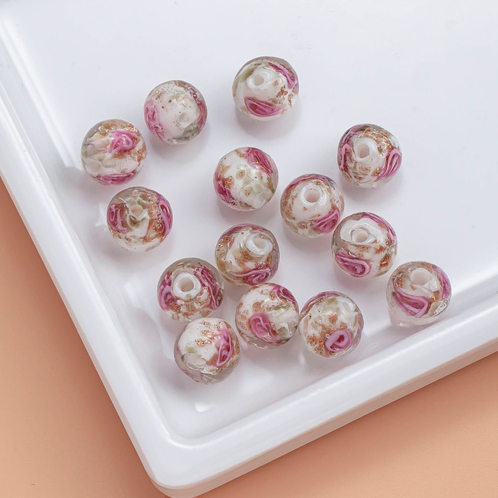 8mm Gold foil rose beads
