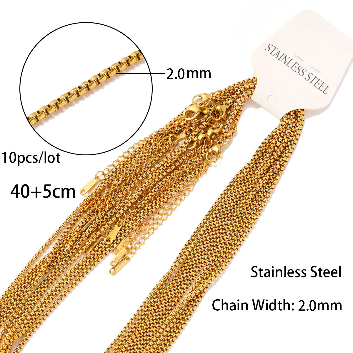 2mm square pearl chain 40 5 point gold