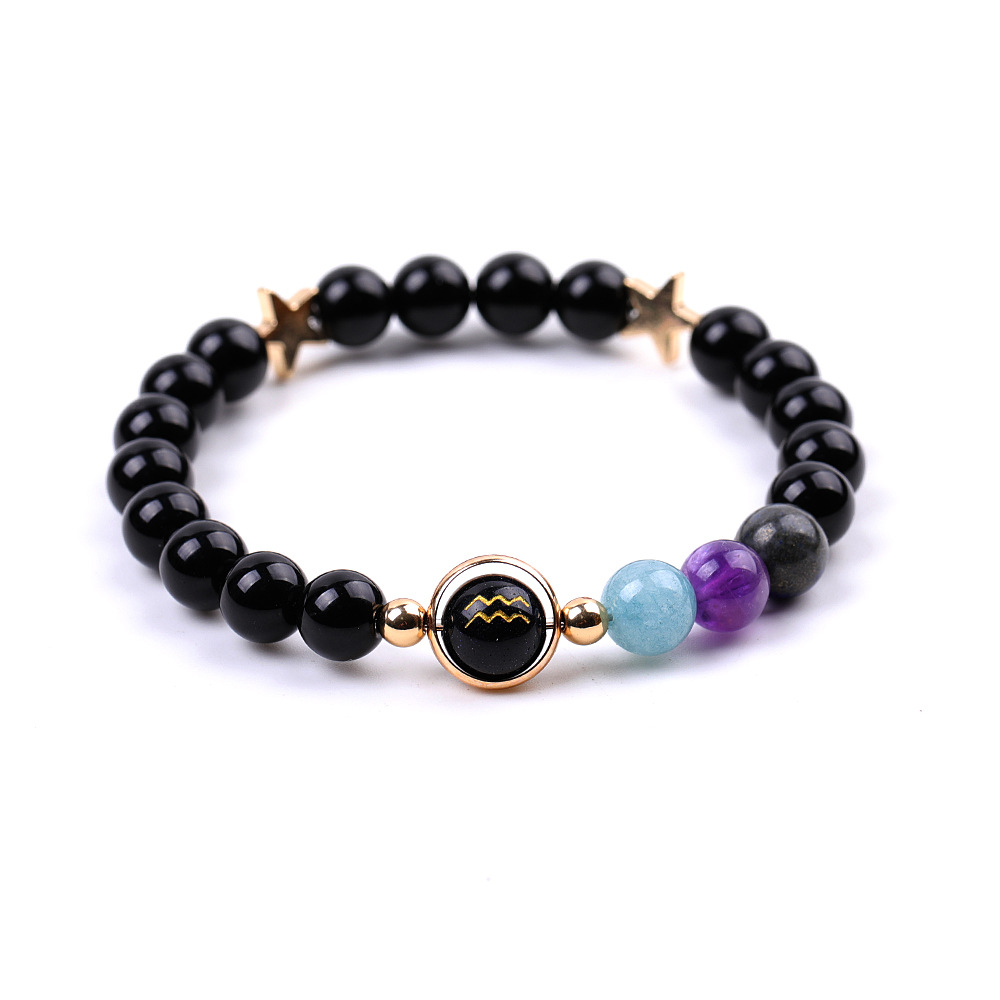 XH041A01 Aquarius 3 Stones Mix and Match Golden Circle Stars Bright Blackstone Bracelet