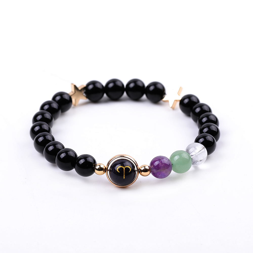 XH041A03 Aries 3 Stones Mix and Match Golden Circle Stars Bright Blackstone Bracelet