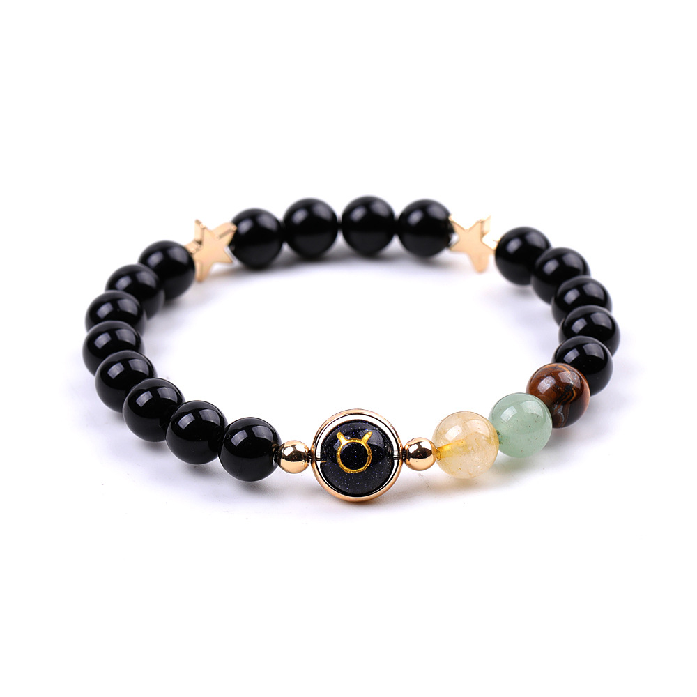 XH041A04 Taurus 3 Stones Mix and Match Golden Circle Stars Bright Blackstone Bracelet