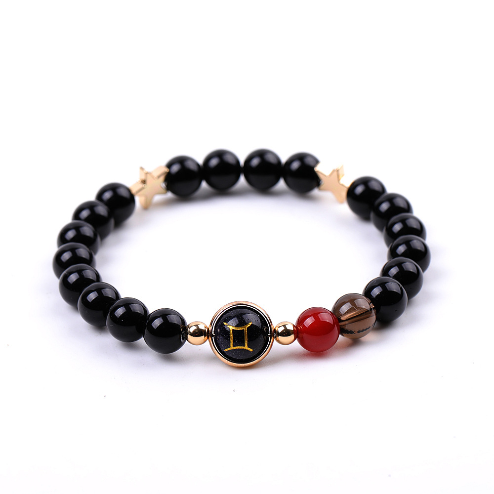 XH041A05 Gemini 3 Stones Mix and Match Golden Circle Stars Bright Blackstone Bracelet