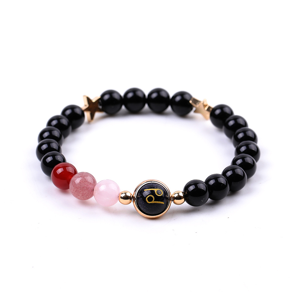 XH041A06 Cancer 3 Stones Mix and Match Golden Circle Stars Bright Blackstone Bracelet