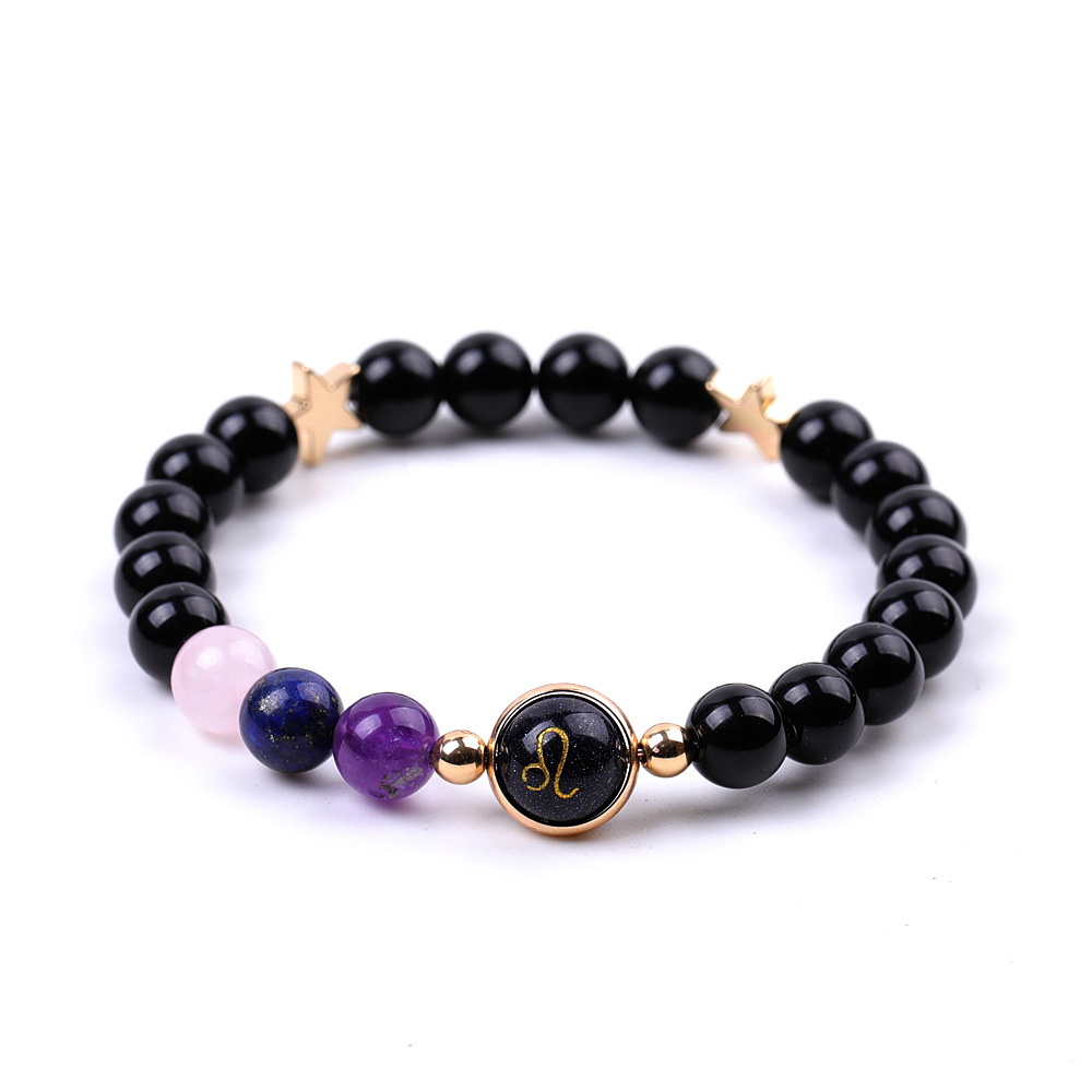 XH041A07 Leo 3 Stones Mix and Match Golden Circle Stars Bright Blackstone Bracelet