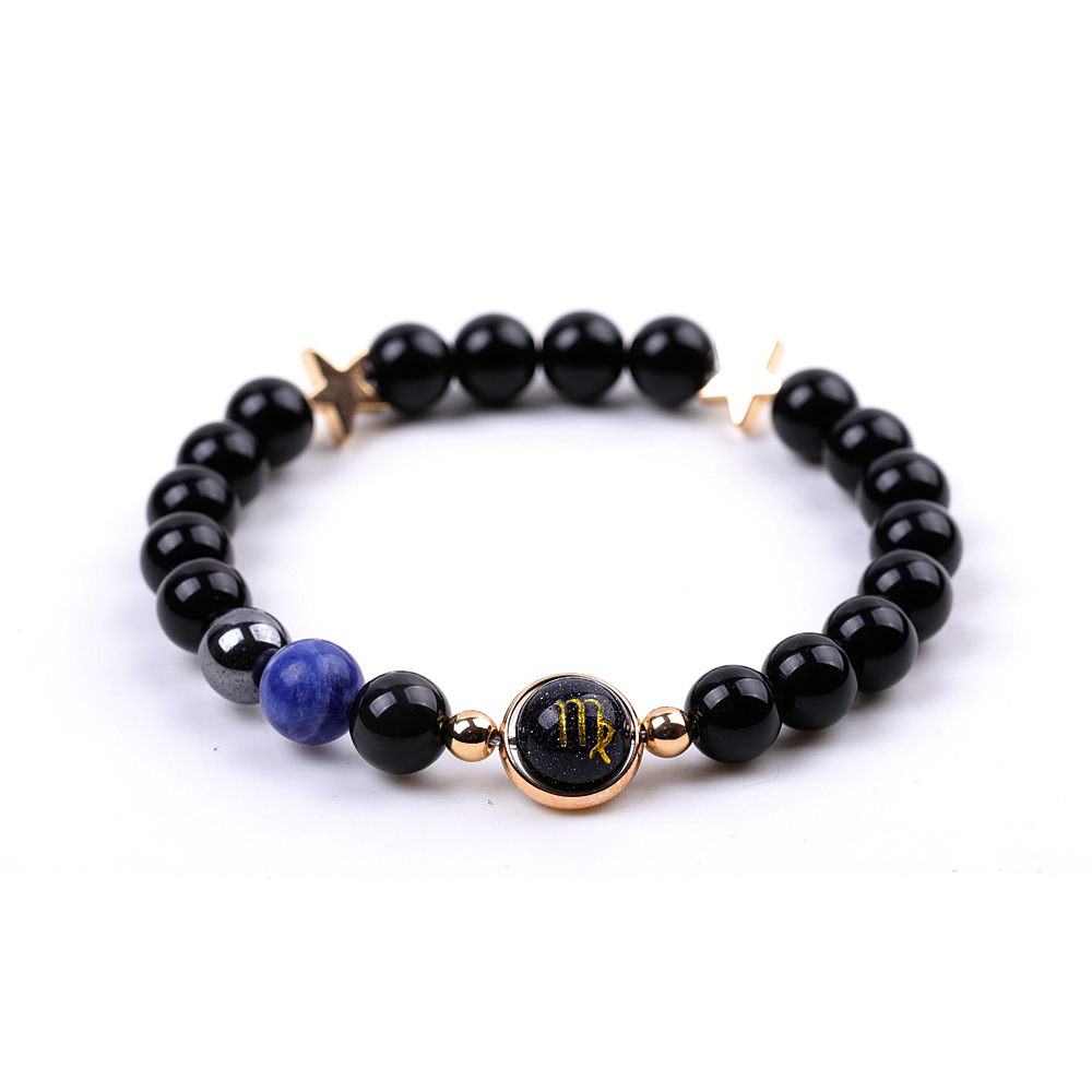 XH041A08 Virgo 3 Stones Mix and Match Golden Circle Stars Bright Blackstone Bracelet