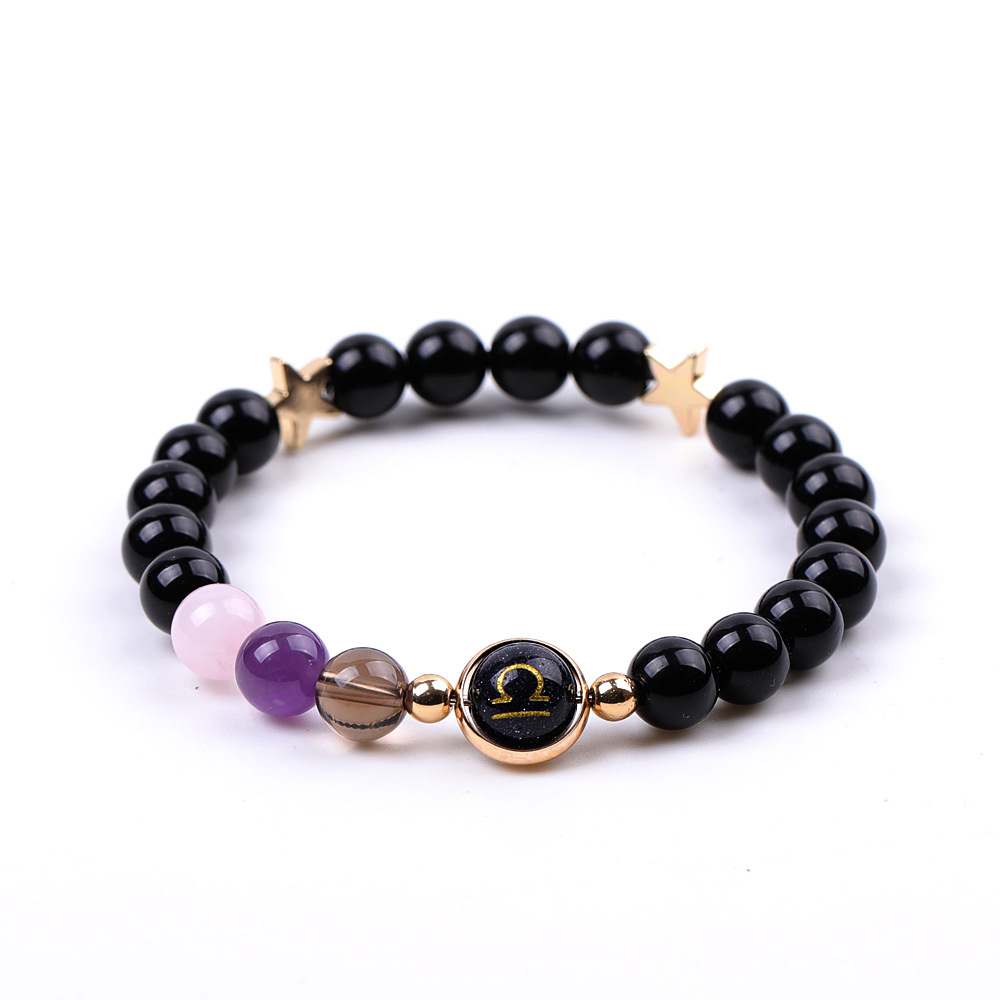XH041A09 Libra 3 Stones Mix and Match Golden Circle Stars Bright Blackstone Bracelet