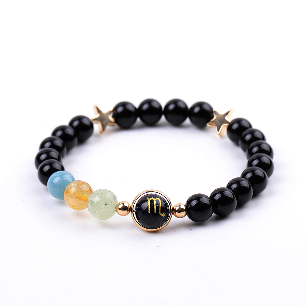 XH041A10 Scorpio 3 Stones Mix and Match Golden Circle Stars Bright Blackstone Bracelet
