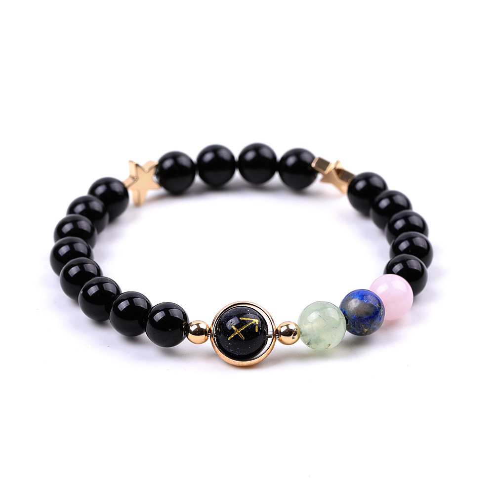 XH041A11 Sagittarius 3 Stones Mix and Match Golden Circle Stars Bright Blackstone Bracelet
