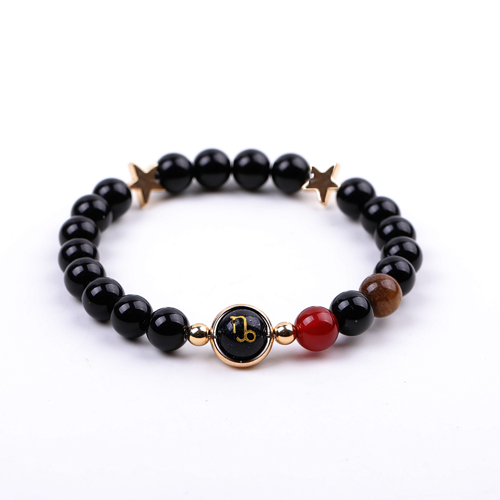 XH041A12 Capricorn 3 Stones Mix and Match Golden Circle Stars Bright Blackstone Bracelet