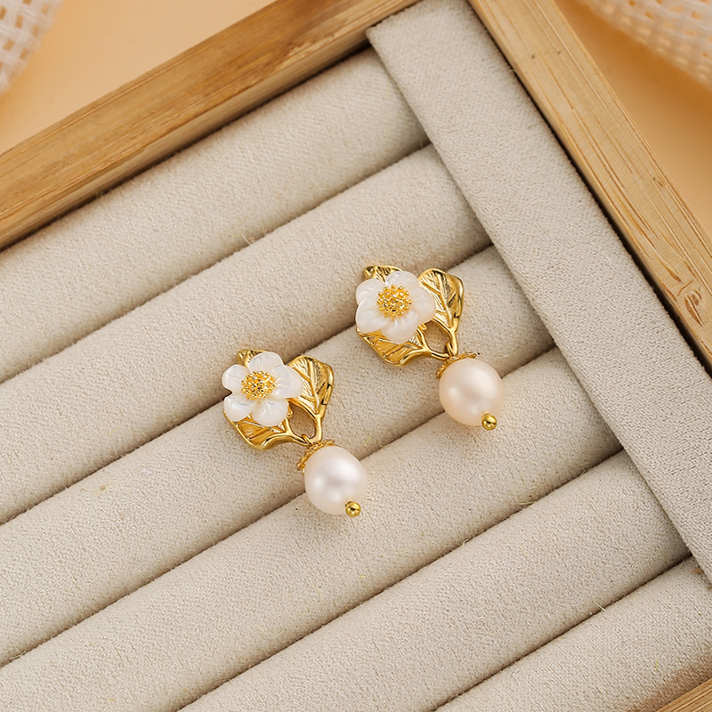 Te02501 natural pearls + leaf flowers (each baroque pearls are different, please be careful if you mind)