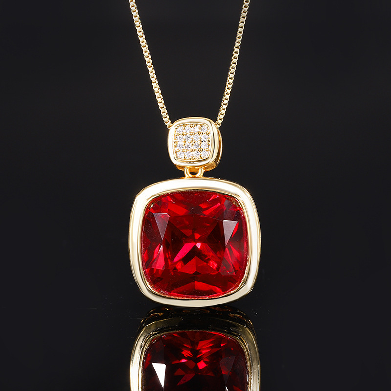 Red corundum pendant with chain