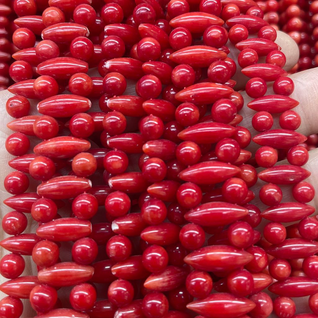 Coral double line row horse eye beads