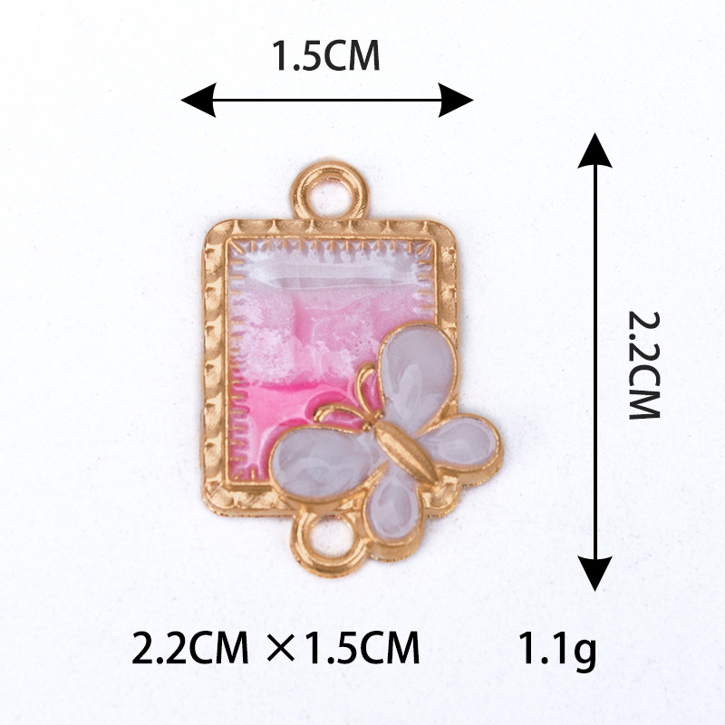 Pink and white rectangular butterfly pendant