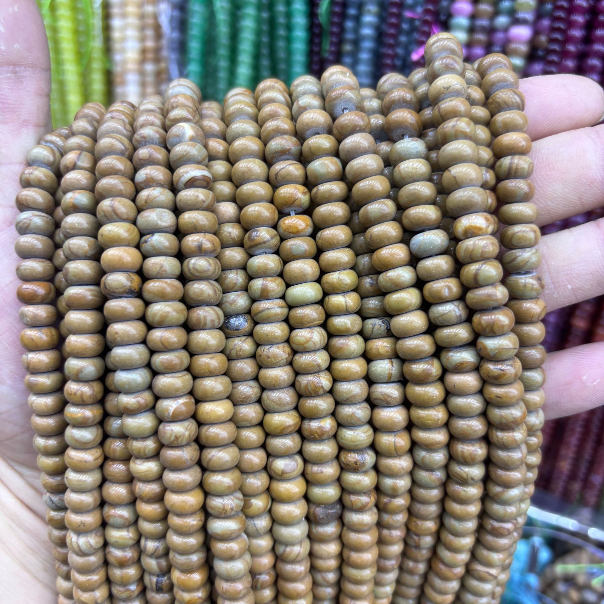 Yellow wood grain abacus beads