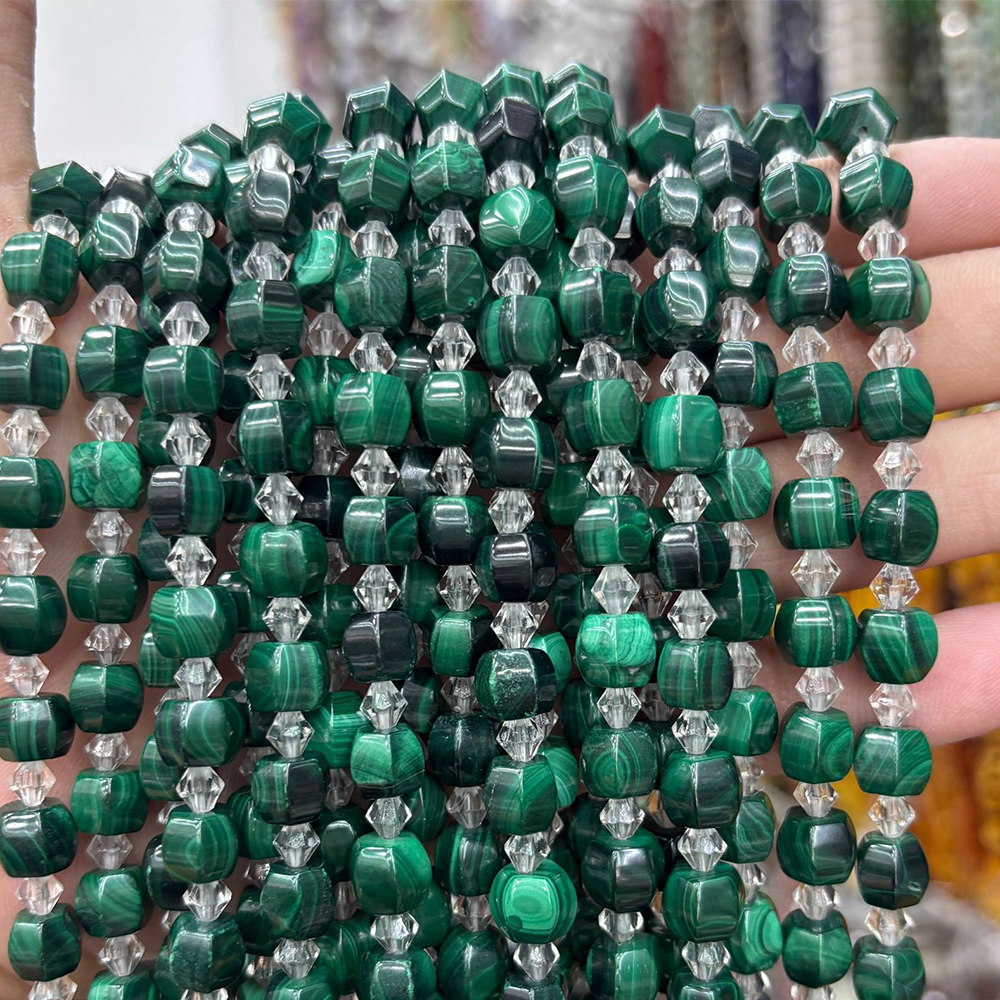 8x8 malachite hexagonal barrel beads 30 pieces