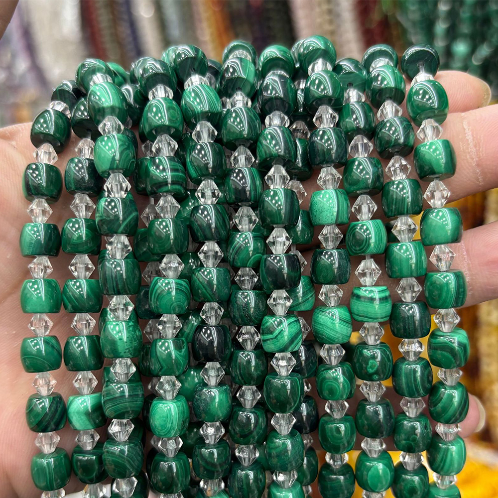 30 7x8mm malachite drum beads