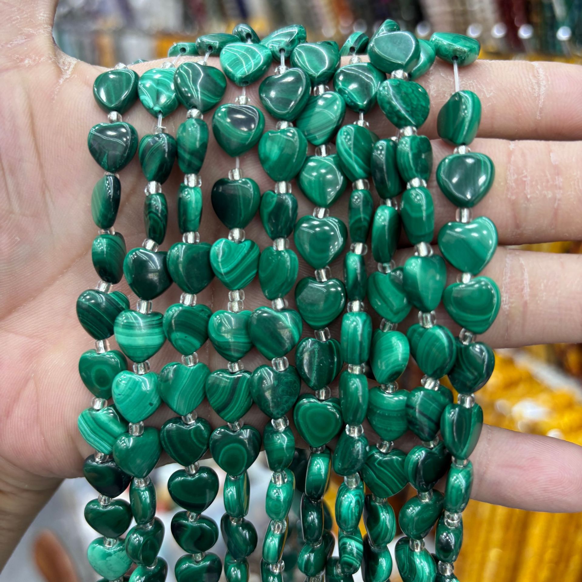 10x5mm malachite peach hearts 32 pieces