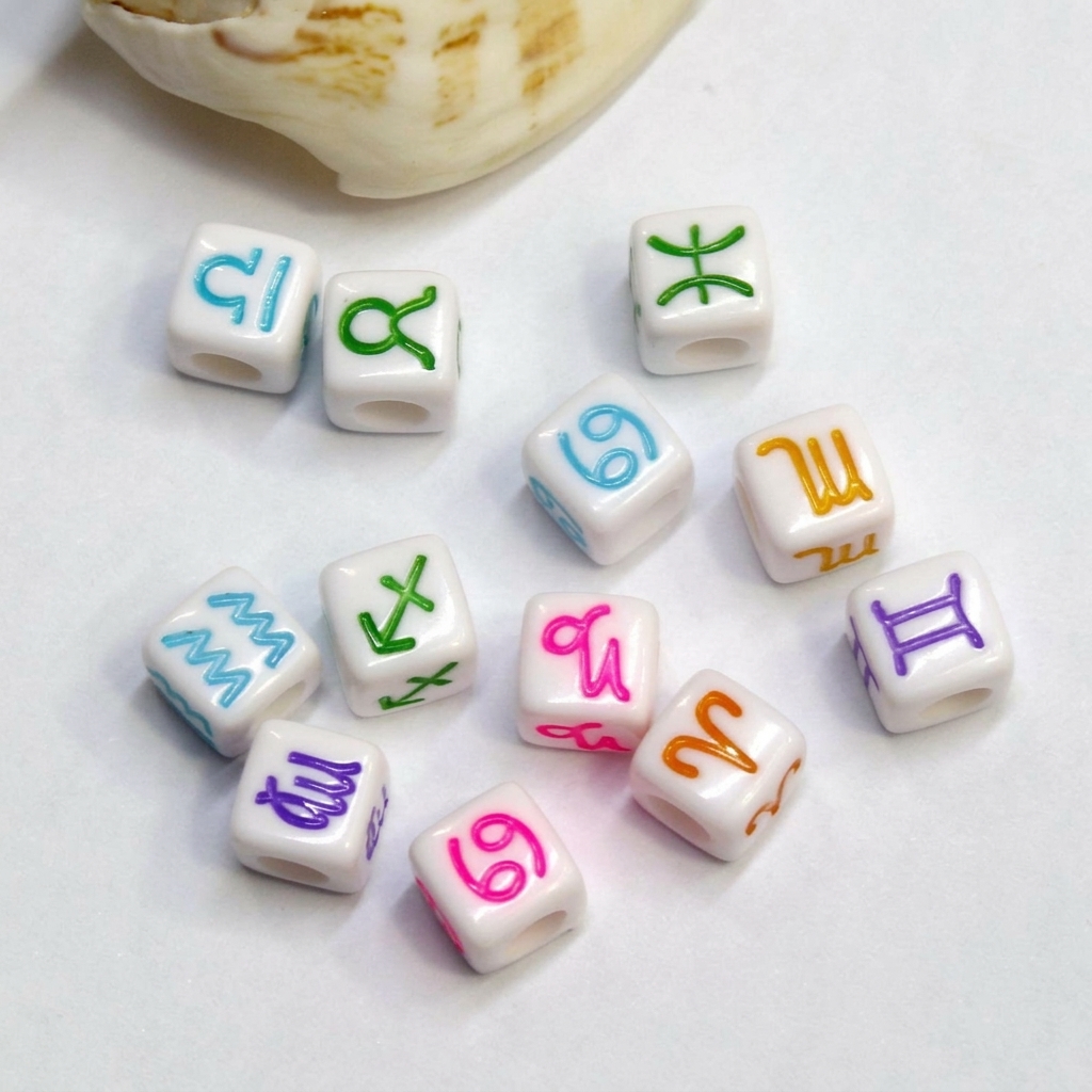 Colored characters on white background