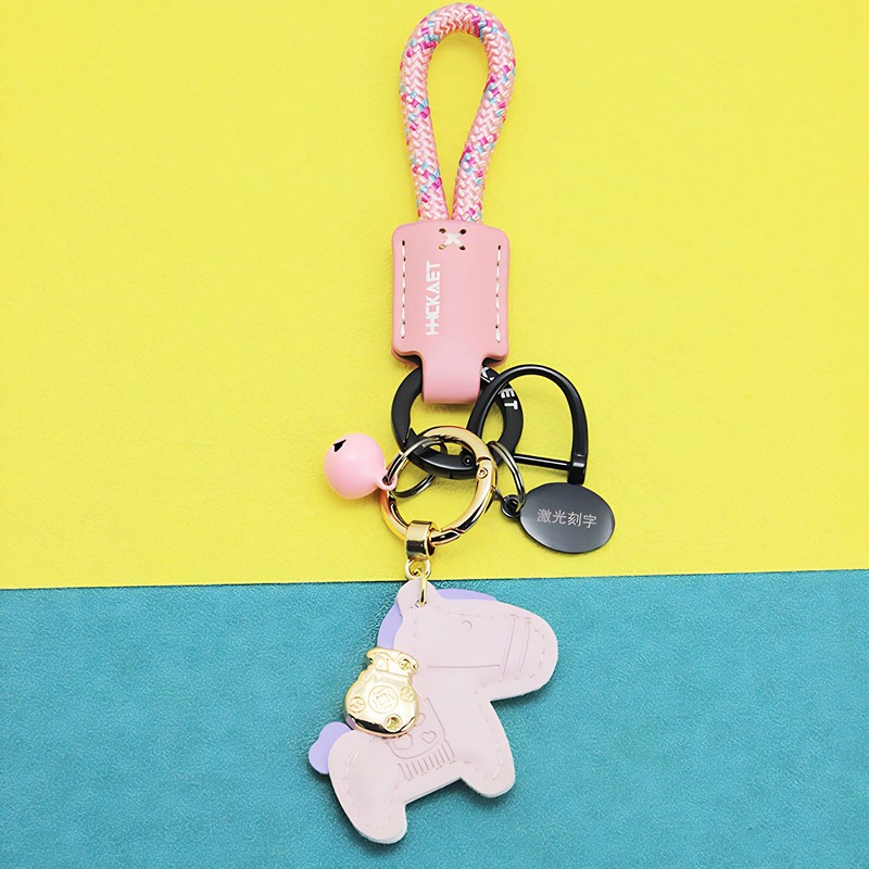 Pink leather pony   rope   bell   oval tag