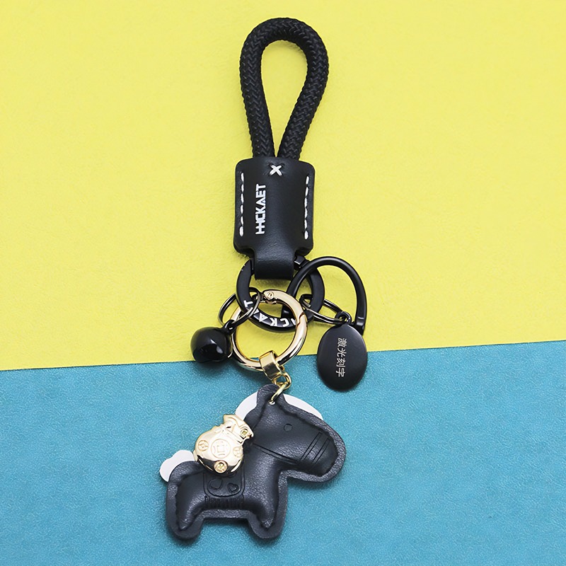 Black leather pony   rope   bell   oval tag