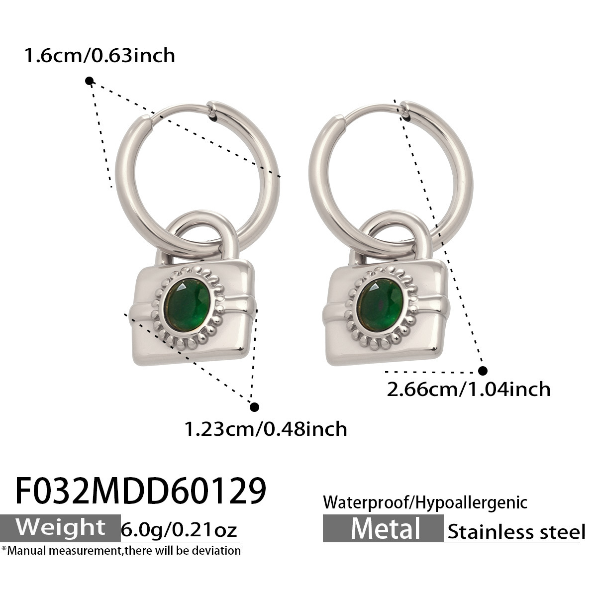 F032- Steel green zircon earrings