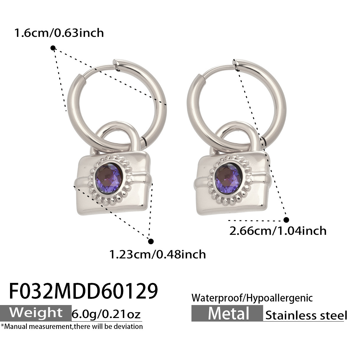 F032- Steel Purple Zircon Earrings